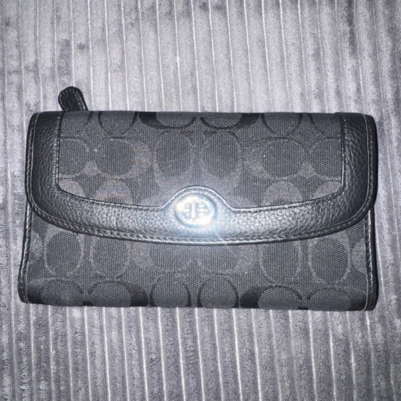 Coach Handbags - Coach Black Signature Jacquard Continental Wallet with Turnlock